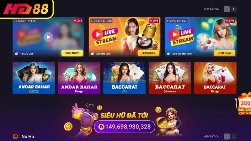 Live Casino - Không gian cá cược chân thực tại HD88